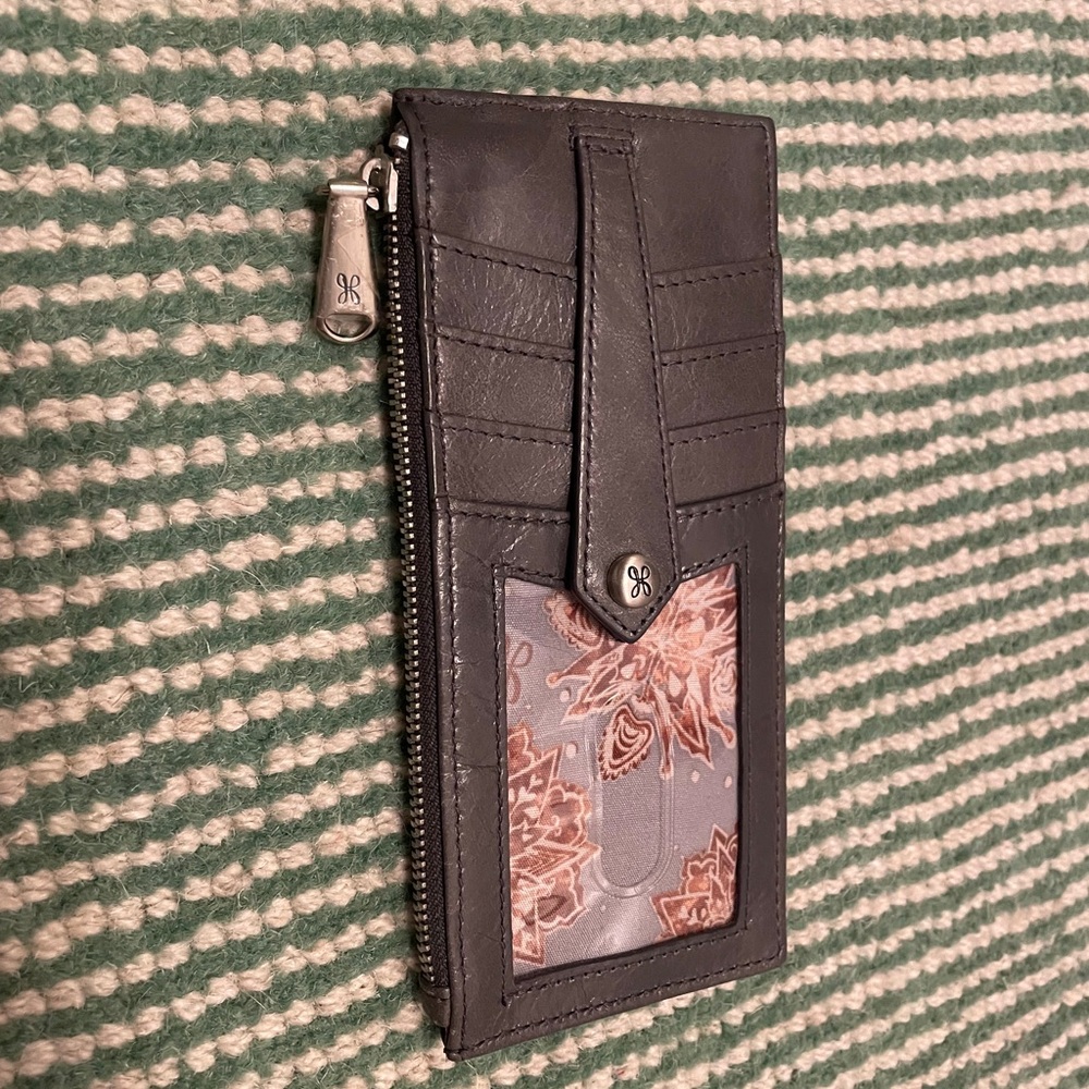Hobo Linn Slim Leather Wallet Grey Taupe Cardholder *READ*